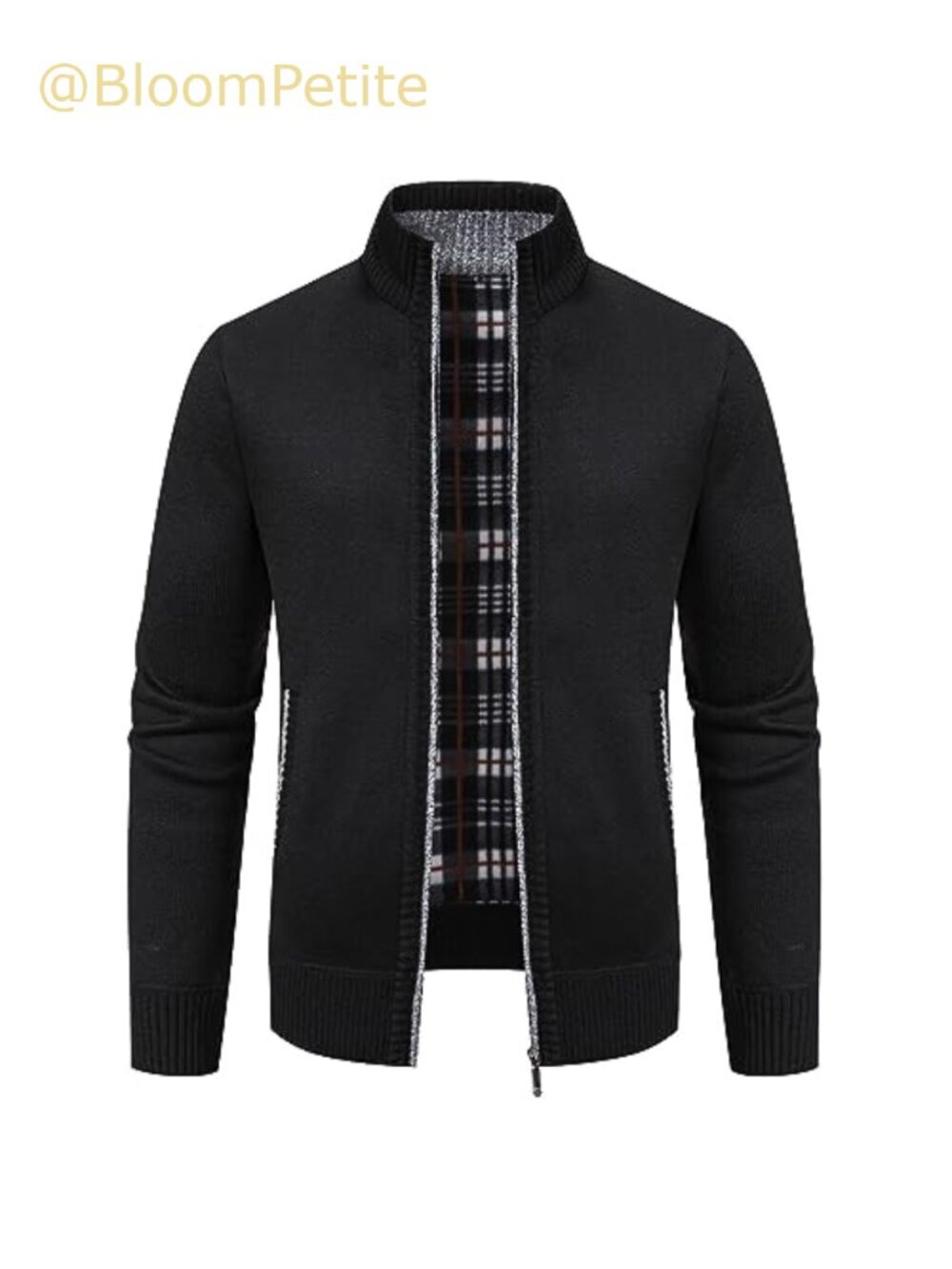 Mens Full Zip Knit Cardigan Sweater Long Sleeve Mock Neck Warm Winter